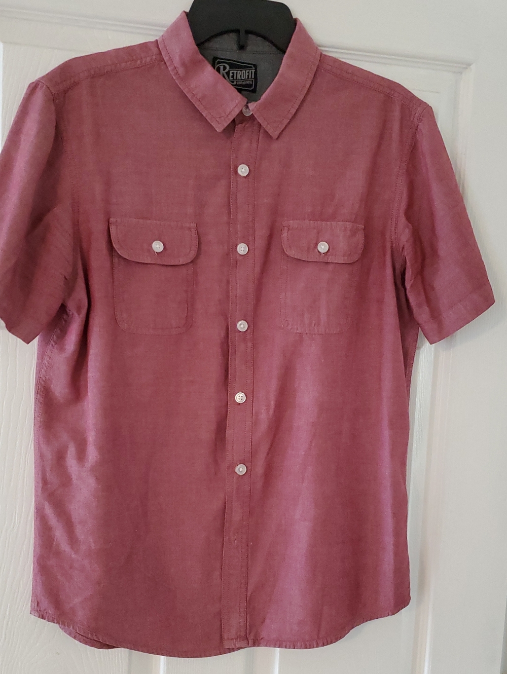 Retrofit Short-Sleeve Button-Down Shirt in Dusty Rose